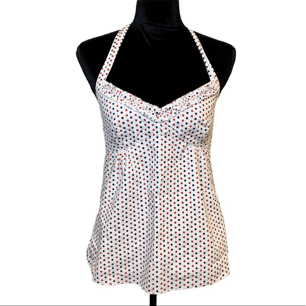 J. Crew Halter Top White With Red & Blue Polkadots Size 4